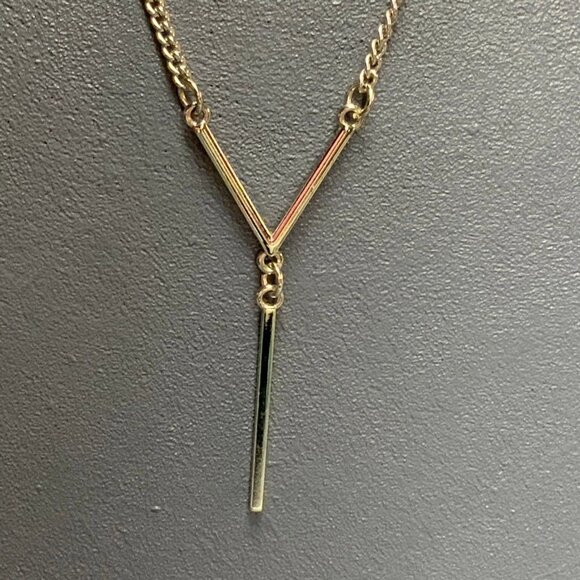 "Y" Dangle Drop Necklace 28 In Silver Chain Bar Pendant Elegant Glam Minimalist - Picture 2 of 5